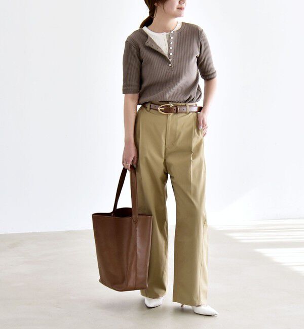 quaranciel「quaranciel:〈洗濯機可能〉テレコ リブ クルー ヘンリー 2way ハーフスリーブ TEE」|Tシャツ・カットソー|