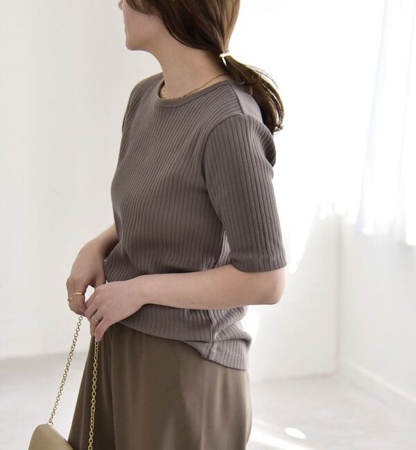 quaranciel「quaranciel:〈洗濯機可能〉テレコ リブ クルー ヘンリー 2way ハーフスリーブ TEE」|Tシャツ・カットソー|