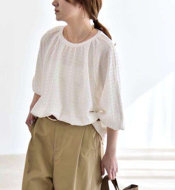 quaranciel「quaranciel:〈洗濯機可能〉ジャカード ジャージー クルーネック プルオーバー」|Tシャツ・カットソー|ホワイト