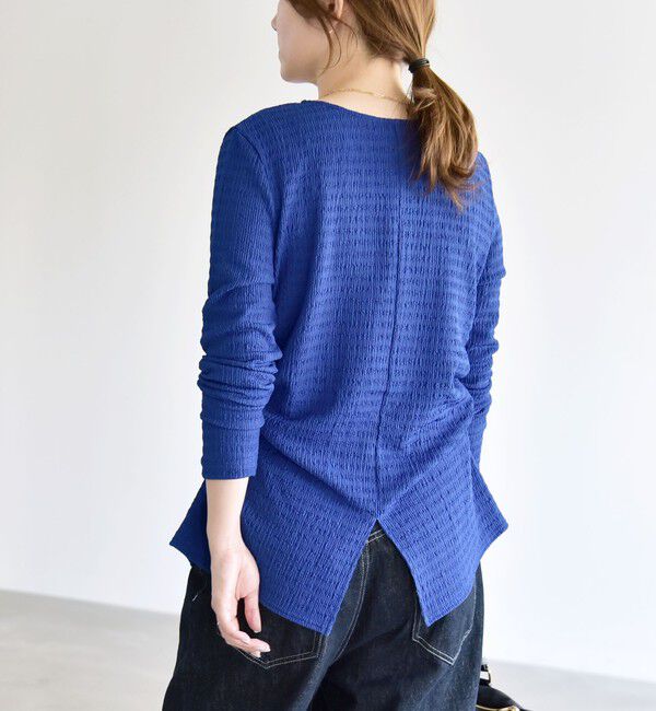 quaranciel「quaranciel:〈洗濯機可能〉ジャカード ジャージー Vネック ギャザー カーディガン」|カーディガン|