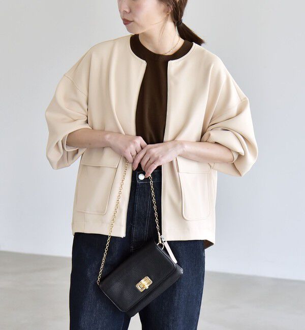 quaranciel「quaranciel:〈洗濯機可能〉ダンボール ノーカラー コンパクト ブルゾン」|ブルゾン・スタジャン|