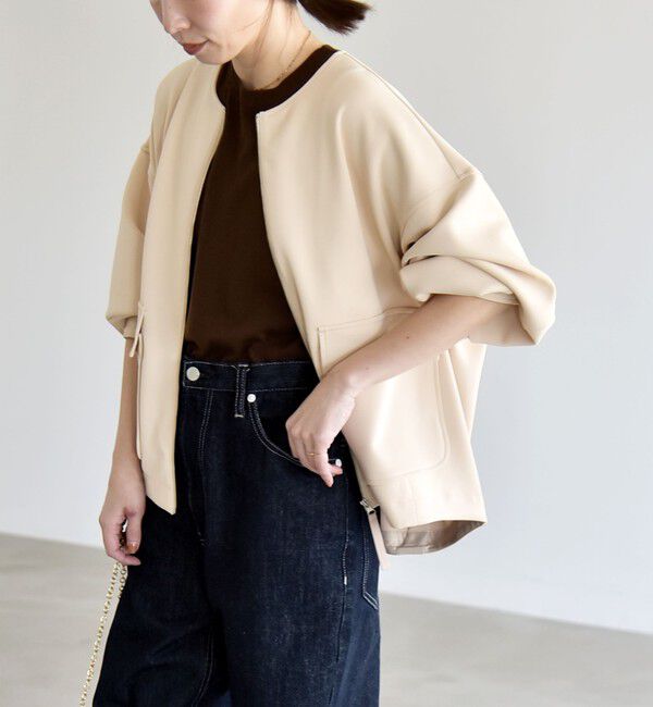 quaranciel「quaranciel:〈洗濯機可能〉ダンボール ノーカラー コンパクト ブルゾン」|ブルゾン・スタジャン|