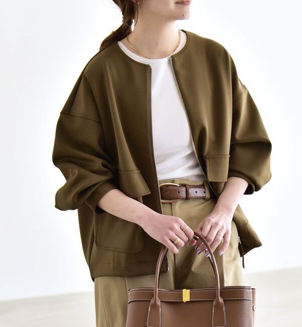 quaranciel「quaranciel:〈洗濯機可能〉ダンボール ノーカラー コンパクト ブルゾン」|ブルゾン・スタジャン|