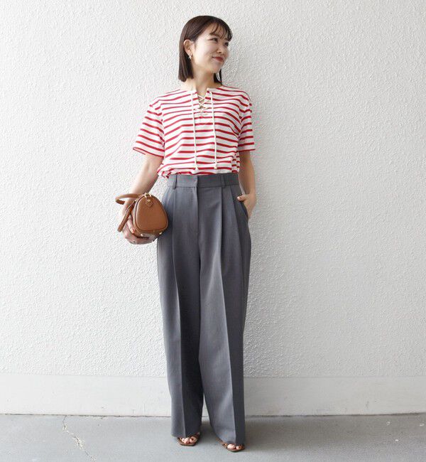 SHIPS any「SHIPS any:〈洗濯機可能〉マリンボーダー レースアップ ショートスリーブ TEE」|Tシャツ・カットソー|