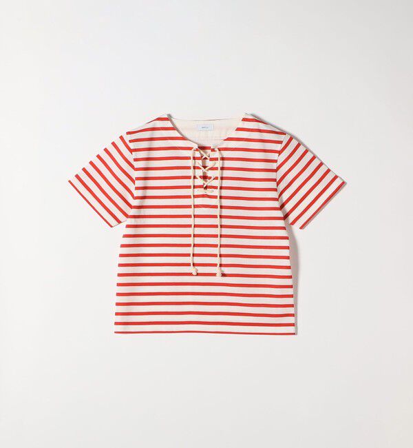 SHIPS any「SHIPS any:〈洗濯機可能〉マリンボーダー レースアップ ショートスリーブ TEE」|Tシャツ・カットソー|