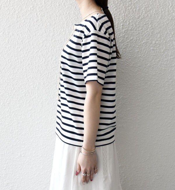 SHIPS any「SHIPS any:〈洗濯機可能〉マリンボーダー レースアップ ショートスリーブ TEE」|Tシャツ・カットソー|