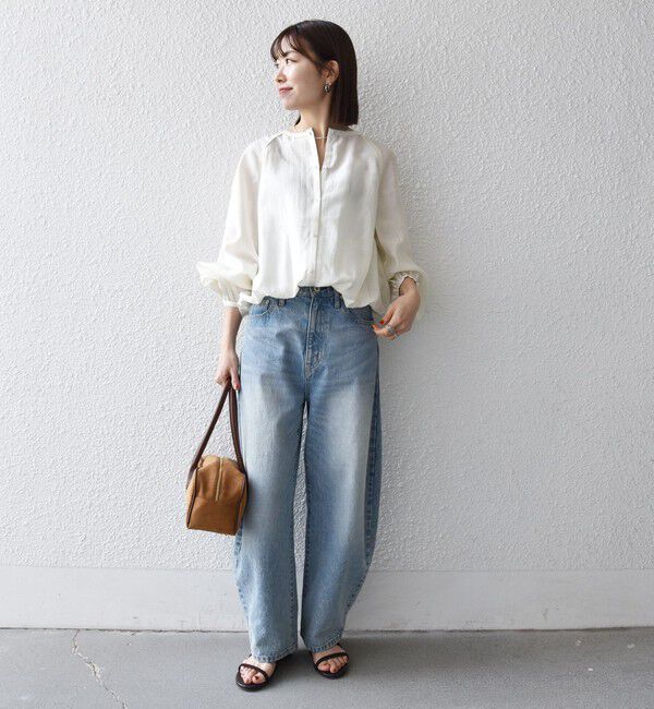 SHIPS any「《一部追加予約》SHIPS any:〈洗濯機可能〉リネン ミックス シアー ボリューム スリーブ ブラウス」|シャツ・ブラウス|