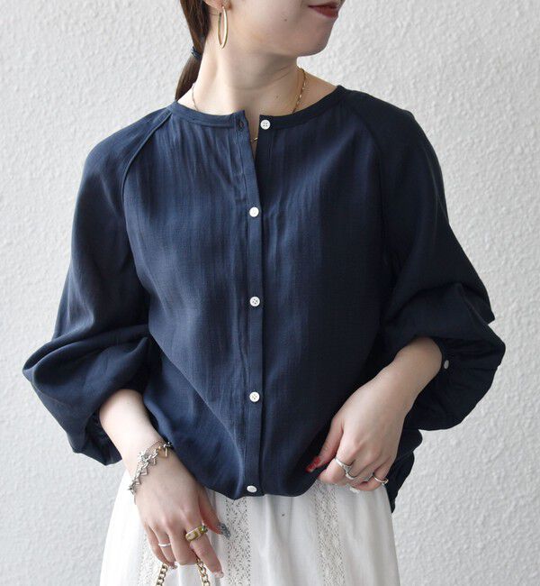 SHIPS any「《一部追加予約》SHIPS any:〈洗濯機可能〉リネン ミックス シアー ボリューム スリーブ ブラウス」|シャツ・ブラウス|