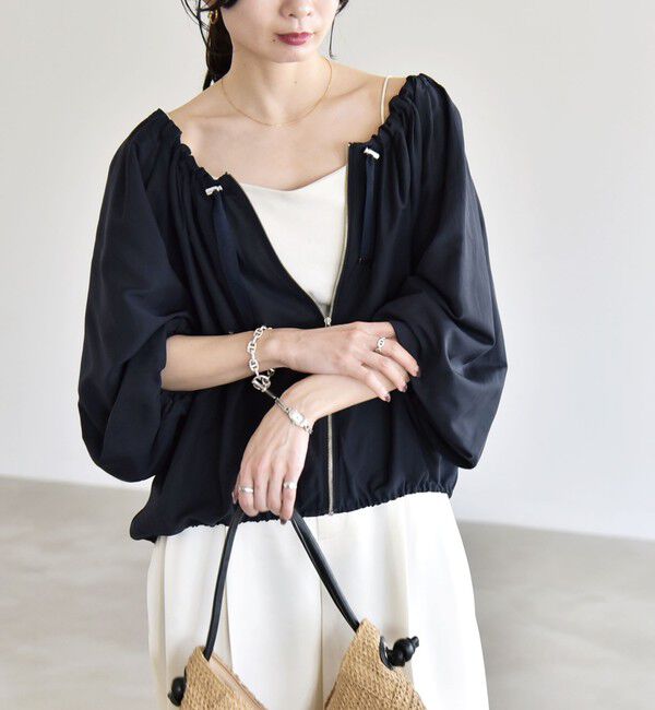 quaranciel「quaranciel:〈洗濯機可能〉シアー ドロスト ギャザー ショート ブルゾン」|その他|