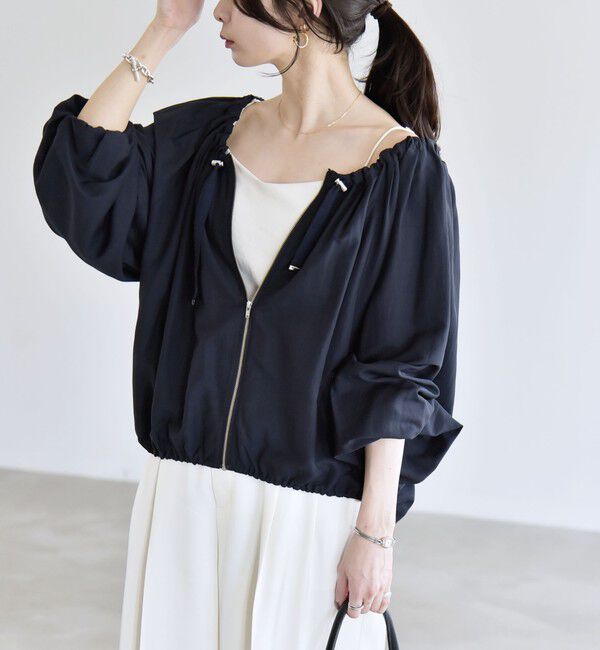 quaranciel「quaranciel:〈洗濯機可能〉シアー ドロスト ギャザー ショート ブルゾン」|その他|