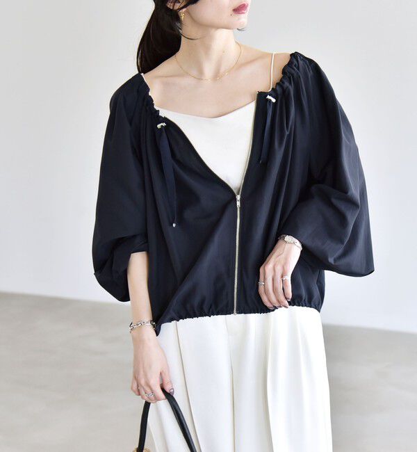 quaranciel「quaranciel:〈洗濯機可能〉シアー ドロスト ギャザー ショート ブルゾン」|その他|