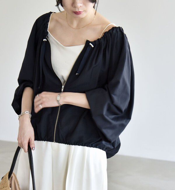 quaranciel「quaranciel:〈洗濯機可能〉シアー ドロスト ギャザー ショート ブルゾン」|その他|