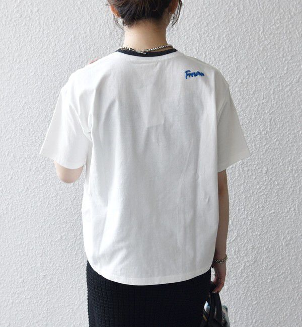 SHIPS any「【SHIPS any別注】Collegiate Pacific:〈洗濯機可能〉V ガゼット プリント & 刺繍 Tシャツ」|Tシャツ・カットソー|