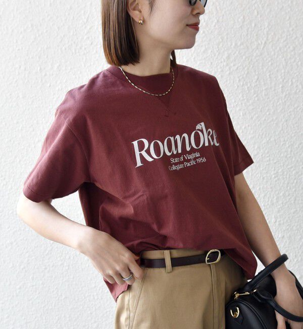 SHIPS any「【SHIPS any別注】Collegiate Pacific:〈洗濯機可能〉V ガゼット プリント & 刺繍 Tシャツ」|Tシャツ・カットソー|