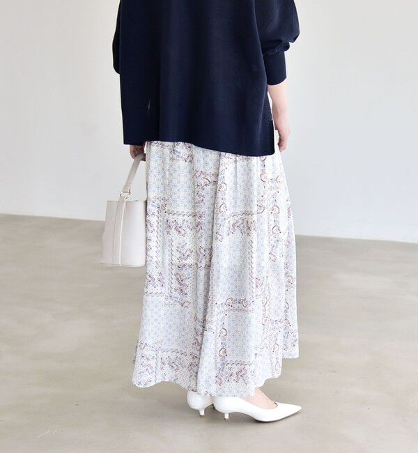 quaranciel「quaranciel:〈洗濯機可能〉フラワー スカーフ プリント ギャザー フレア スカート」|スカート|