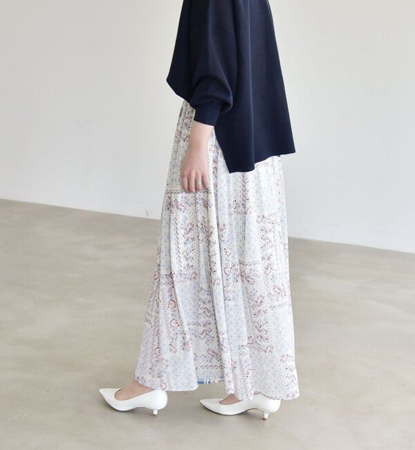 quaranciel「quaranciel:〈洗濯機可能〉フラワー スカーフ プリント ギャザー フレア スカート」|スカート|