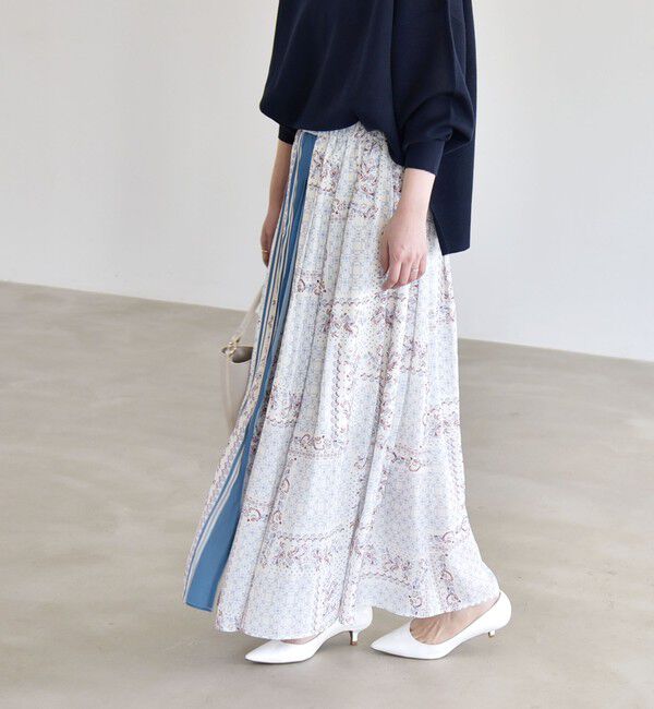 quaranciel「quaranciel:〈洗濯機可能〉フラワー スカーフ プリント ギャザー フレア スカート」|スカート|