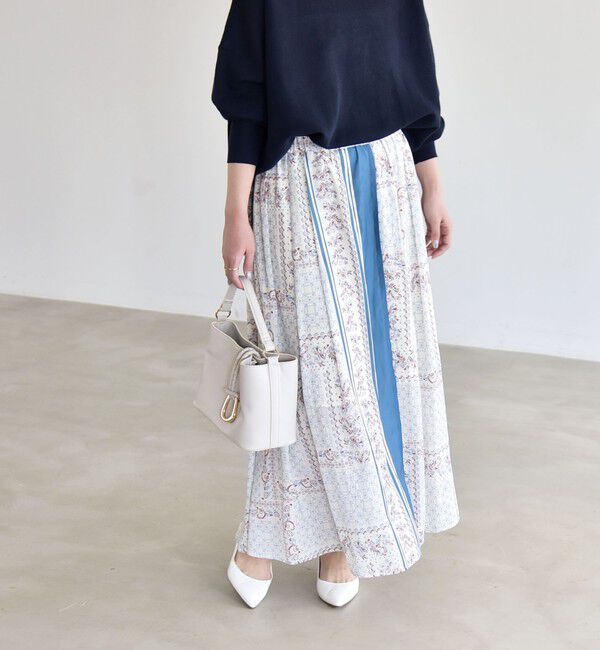 quaranciel「quaranciel:〈洗濯機可能〉フラワー スカーフ プリント ギャザー フレア スカート」|スカート|