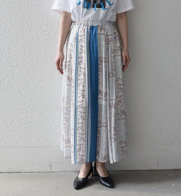 quaranciel「quaranciel:〈洗濯機可能〉フラワー スカーフ プリント ギャザー フレア スカート」|スカート|