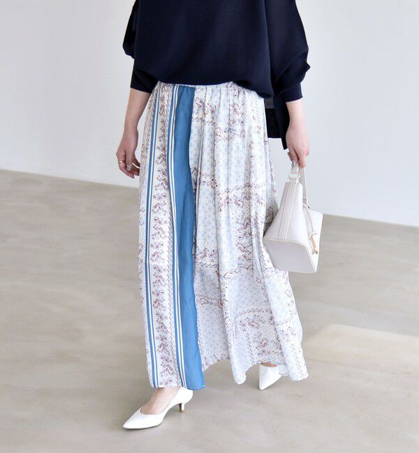 quaranciel「quaranciel:〈洗濯機可能〉フラワー スカーフ プリント ギャザー フレア スカート」|スカート|