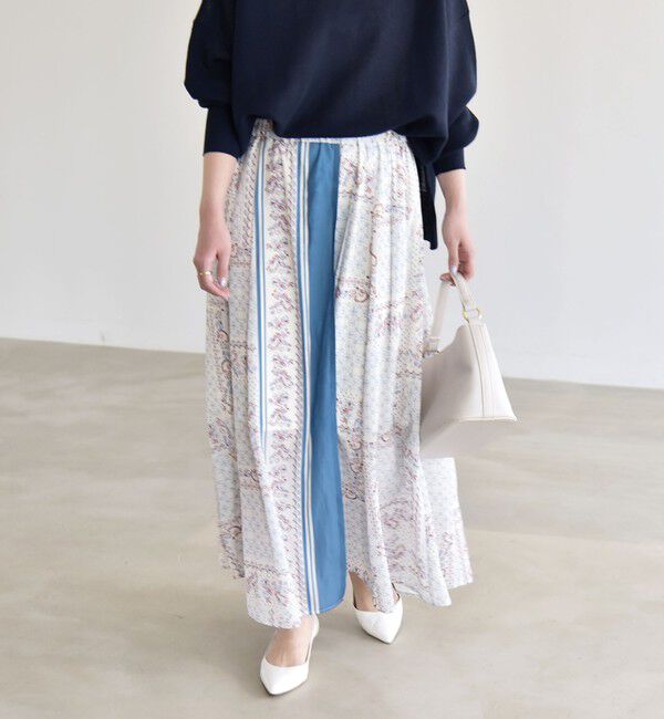 quaranciel「quaranciel:〈洗濯機可能〉フラワー スカーフ プリント ギャザー フレア スカート」|スカート|