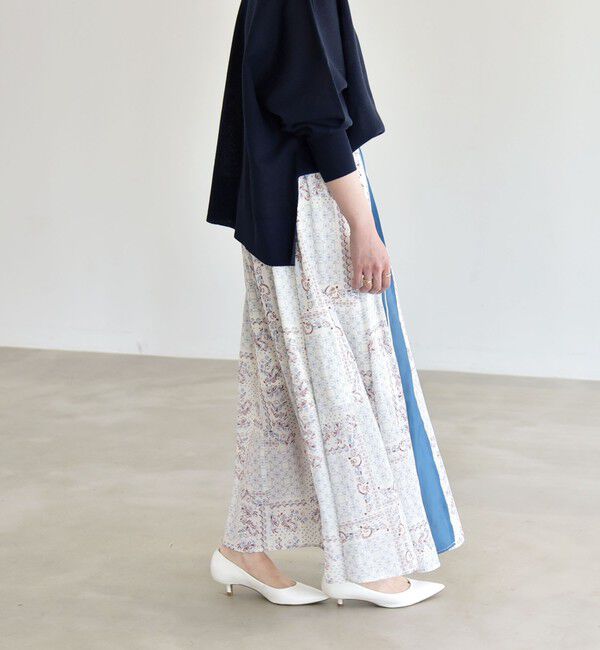 quaranciel「quaranciel:〈洗濯機可能〉フラワー スカーフ プリント ギャザー フレア スカート」|スカート|