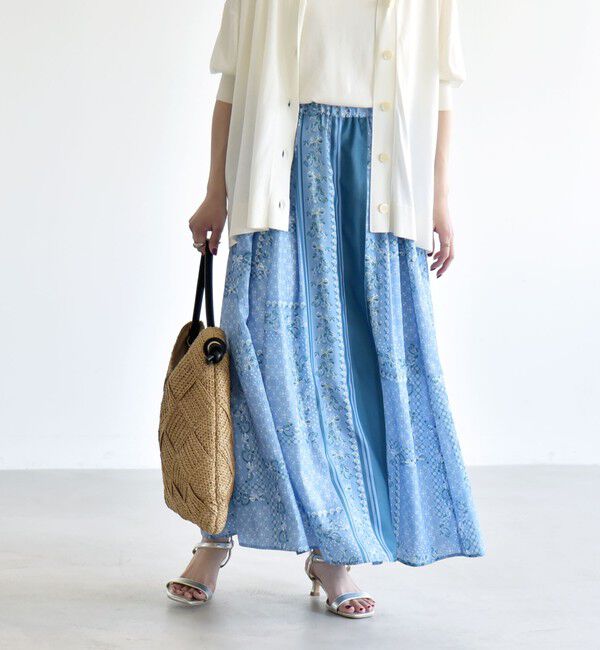 quaranciel「quaranciel:〈洗濯機可能〉フラワー スカーフ プリント ギャザー フレア スカート」|スカート|