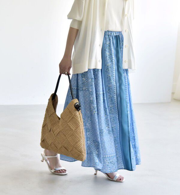 quaranciel「quaranciel:〈洗濯機可能〉フラワー スカーフ プリント ギャザー フレア スカート」|スカート|