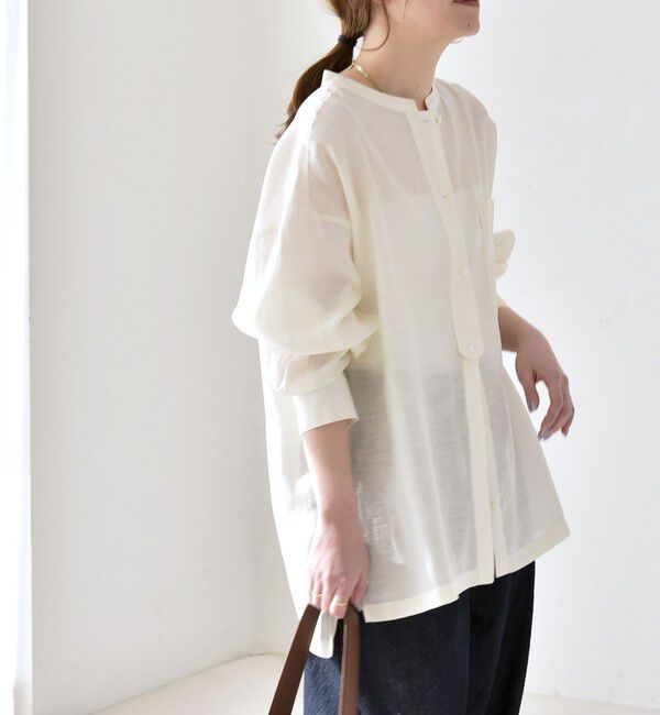 quaranciel「quaranciel:〈洗濯機可能〉リネン ミックス バンドカラー ポケット シャツ」|シャツ・ブラウス|