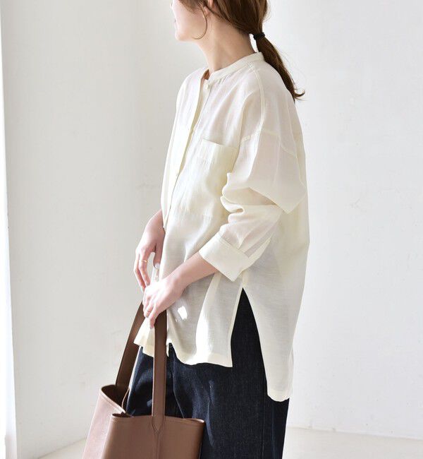 quaranciel「quaranciel:〈洗濯機可能〉リネン ミックス バンドカラー ポケット シャツ」|シャツ・ブラウス|