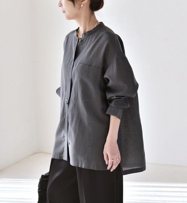 quaranciel「quaranciel:〈洗濯機可能〉リネン ミックス バンドカラー ポケット シャツ」|シャツ・ブラウス|