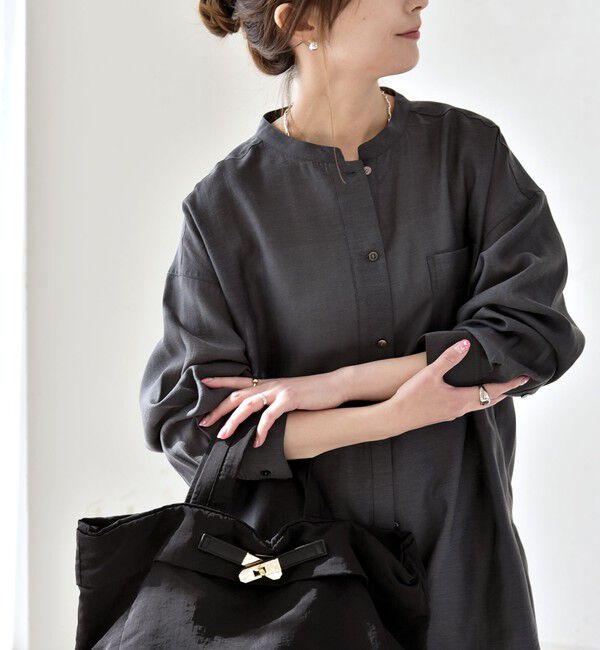 quaranciel「quaranciel:〈洗濯機可能〉リネン ミックス バンドカラー ポケット シャツ」|シャツ・ブラウス|