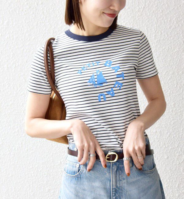 SHIPS any「【SHIPS any別注】PETIT BATEAU: ロゴ プリント コンパクト ボーダー TEE 26SS」|Tシャツ・カットソー|