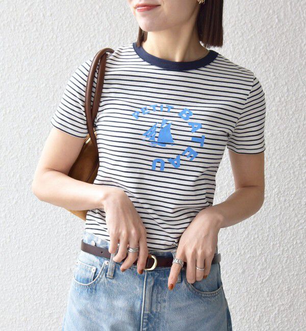 SHIPS any「【SHIPS any別注】PETIT BATEAU: ロゴ プリント コンパクト ボーダー TEE 26SS」|Tシャツ・カットソー|