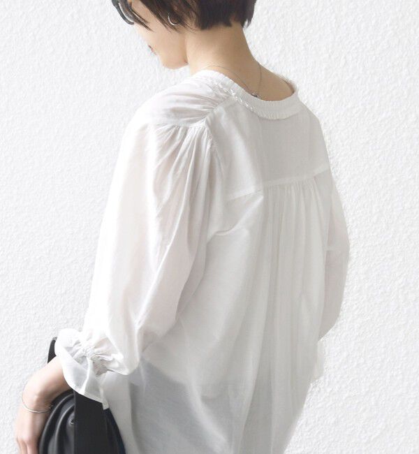 SHIPS for women「〈手洗い可能〉綿 シルク Vネック フリル タック ブラウス」|シャツ・ブラウス|