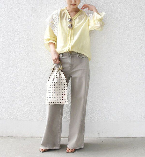 SHIPS for women「〈手洗い可能〉綿 シルク Vネック フリル タック ブラウス」|シャツ・ブラウス|