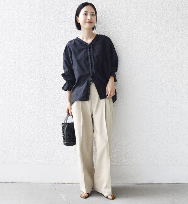 SHIPS for women「〈手洗い可能〉綿 シルク Vネック フリル タック ブラウス」|シャツ・ブラウス|