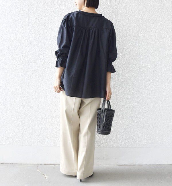 SHIPS for women「〈手洗い可能〉綿 シルク Vネック フリル タック ブラウス」|シャツ・ブラウス|