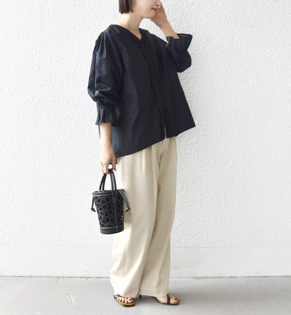 SHIPS for women「〈手洗い可能〉綿 シルク Vネック フリル タック ブラウス」|シャツ・ブラウス|