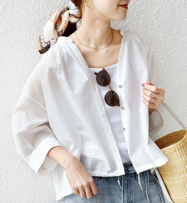 SHIPS for women「〈手洗い可能〉サッカー 裾 ドロスト メタル ボタン シャツ」|シャツ・ブラウス|ホワイト