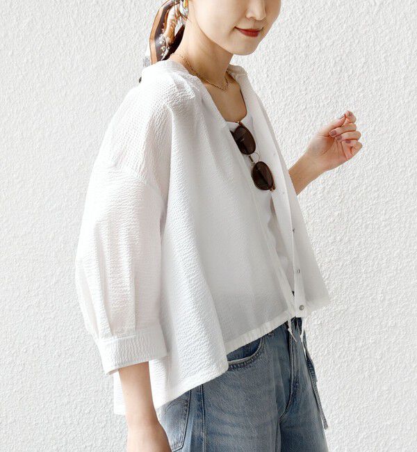 SHIPS for women「〈手洗い可能〉サッカー 裾 ドロスト メタル ボタン シャツ」|シャツ・ブラウス|