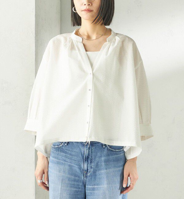 SHIPS for women「〈手洗い可能〉サッカー 裾 ドロスト メタル ボタン シャツ」|シャツ・ブラウス|