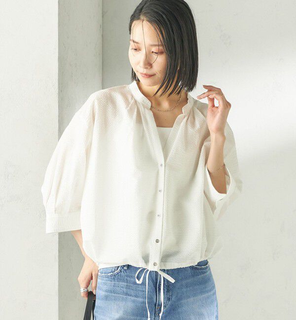 SHIPS for women「〈手洗い可能〉サッカー 裾 ドロスト メタル ボタン シャツ」|シャツ・ブラウス|