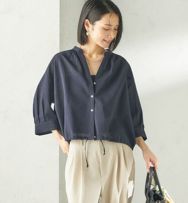 SHIPS for women「〈手洗い可能〉サッカー 裾 ドロスト メタル ボタン シャツ」|シャツ・ブラウス|