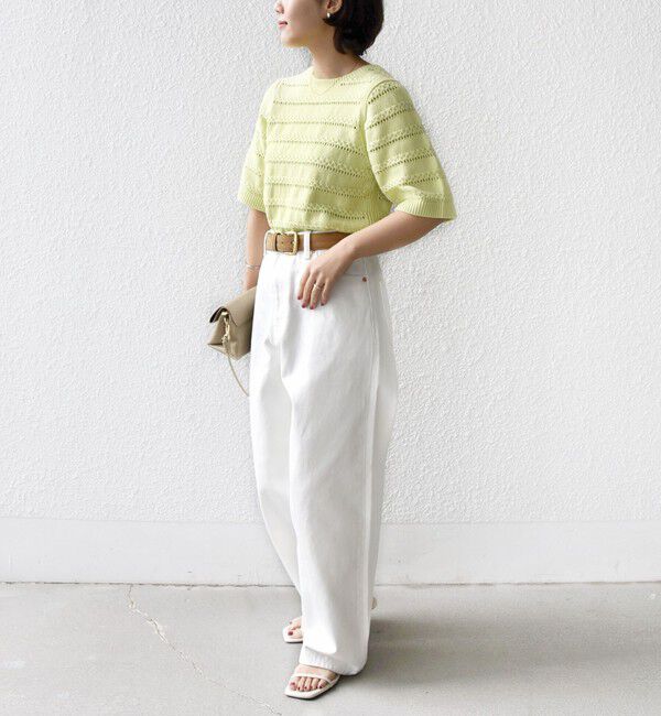 SHIPS for women「〈手洗い可能〉コットン レース柄 ショート スリーブ プルオーバー」|ニット・セーター|