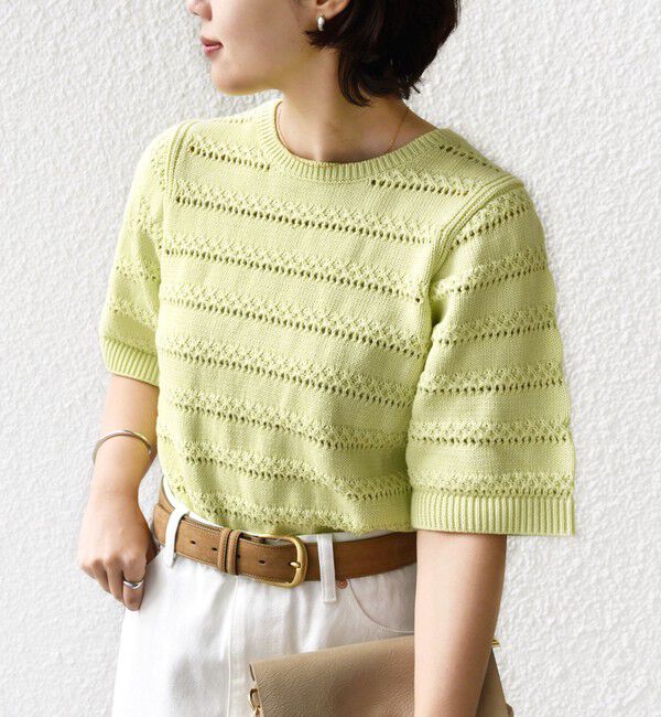 SHIPS for women「〈手洗い可能〉コットン レース柄 ショート スリーブ プルオーバー」|ニット・セーター|