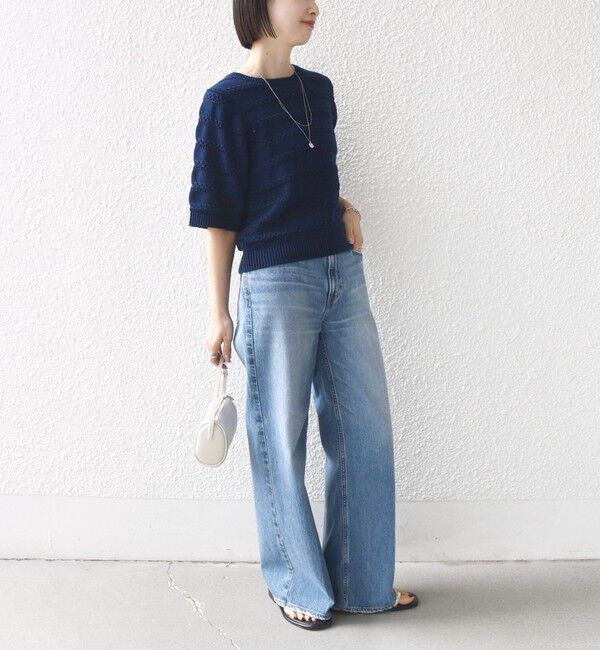 SHIPS for women「〈手洗い可能〉コットン レース柄 ショート スリーブ プルオーバー」|ニット・セーター|