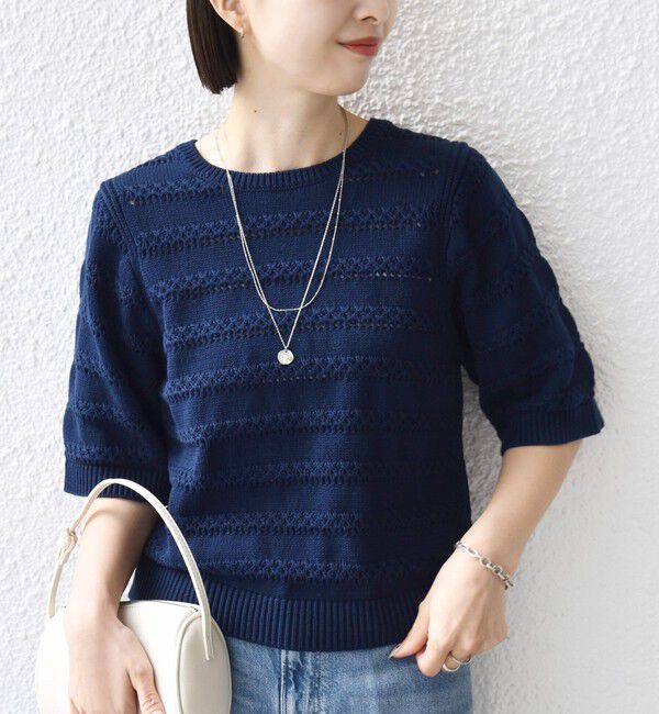 SHIPS for women「〈手洗い可能〉コットン レース柄 ショート スリーブ プルオーバー」|ニット・セーター|