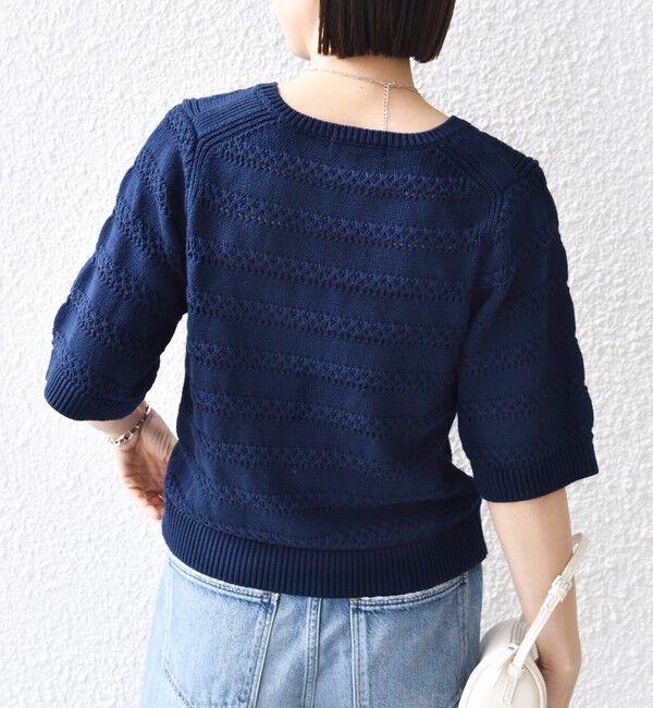 SHIPS for women「〈手洗い可能〉コットン レース柄 ショート スリーブ プルオーバー」|ニット・セーター|