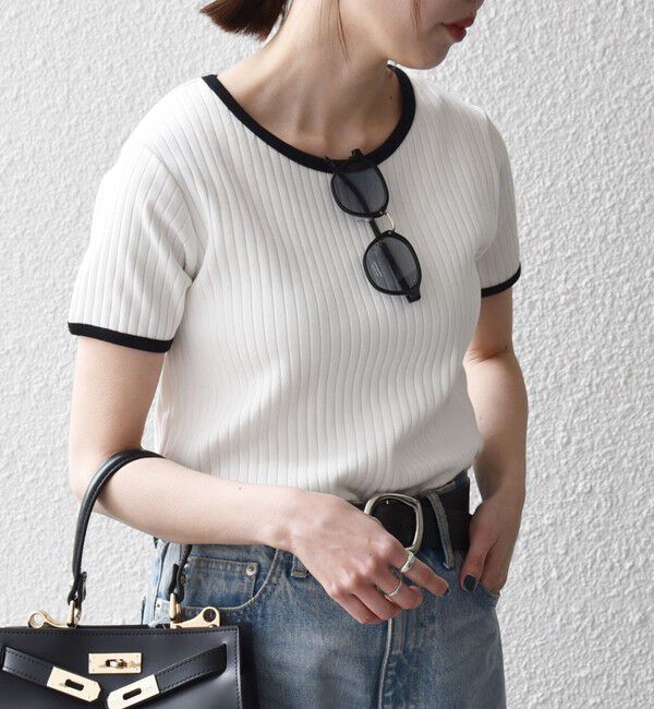 SHIPS any「SHIPS any:〈洗濯機可能〉テレコ リブ バイカラー ショートスリーブ TEE」|Tシャツ・カットソー|